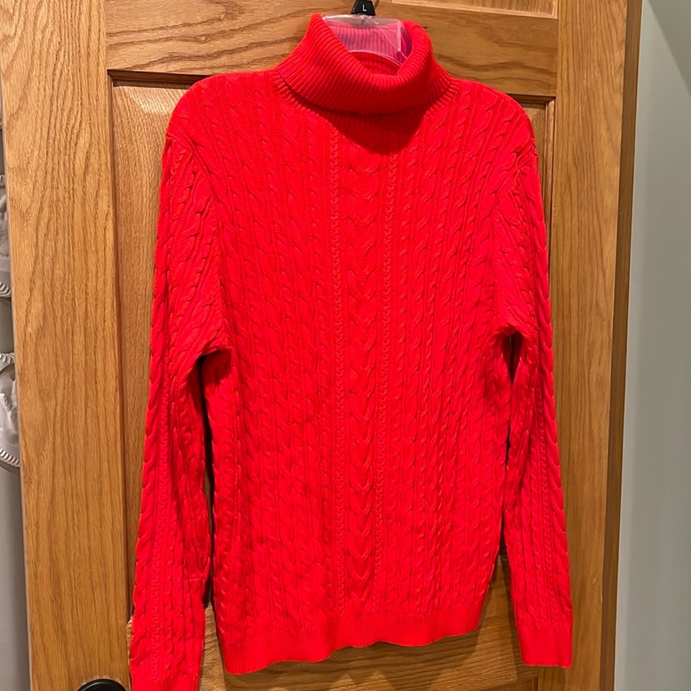 Lands end women’s L geranium colored cable turtleneck sweater gently worn